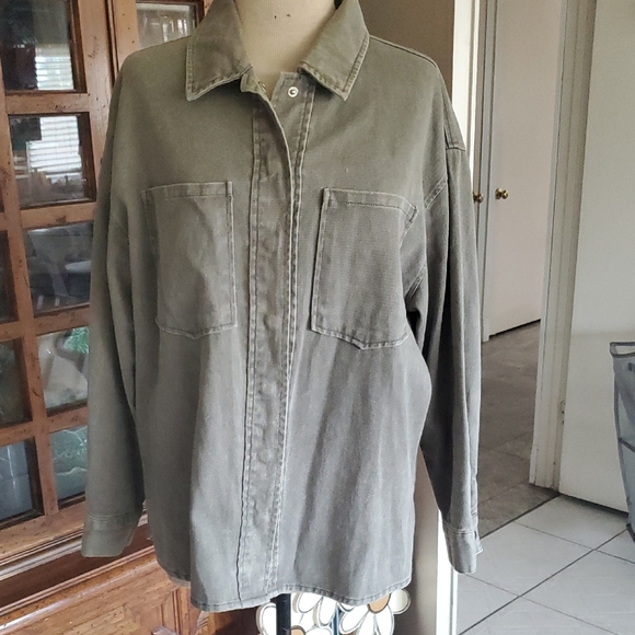 Full Tilt Green Lightweight Shirt Jacket - Picture 1 of 7